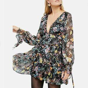 Free People | Closer To The Heart Black Floral Print Mini Dress | Size XS